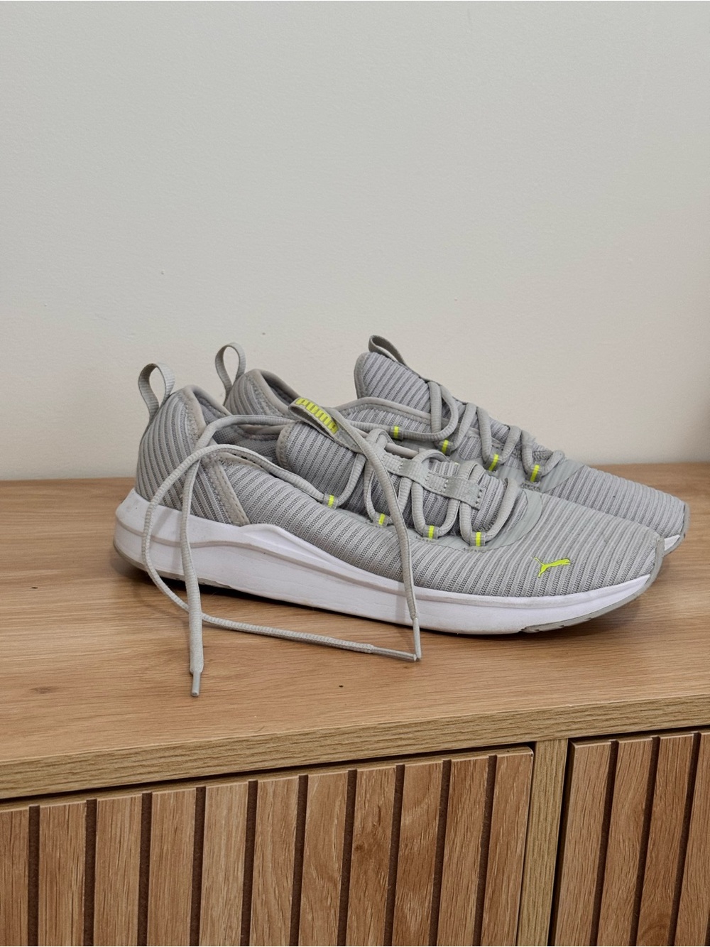 Puma Light Gray Sneakers with Neon Yellow Accents